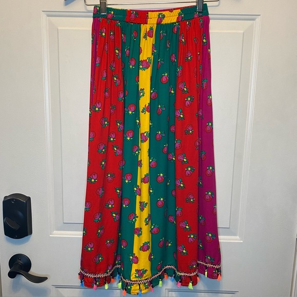 Colorful Floral Long Skirt Tassel Hem Trim Elastic Waist. Girls Sz 16/Women’s S - Picture 9 of 12